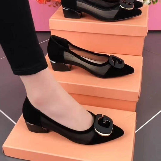 Metal Buckle Pointed-toe Hollowed Pumps Women - Mubimart