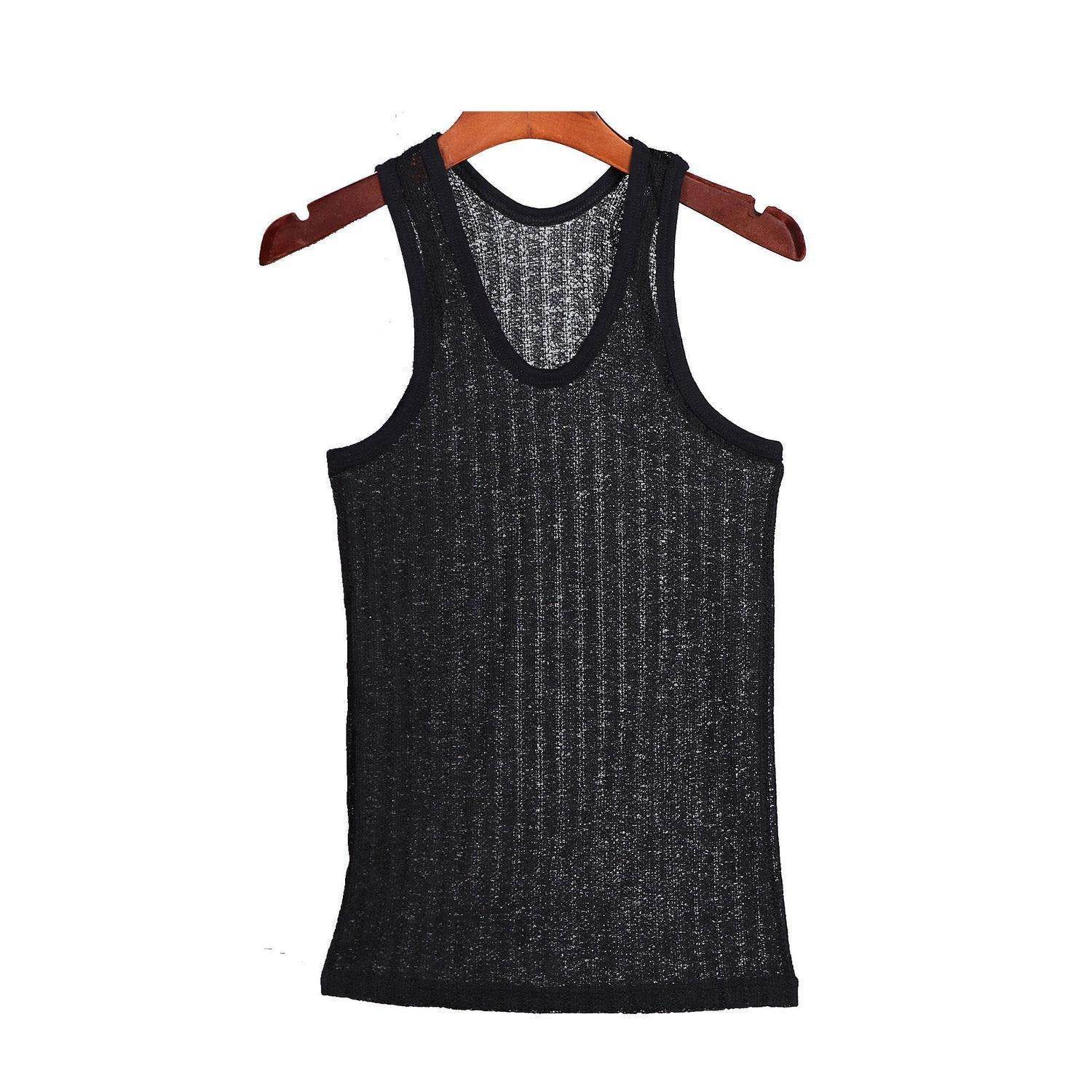 Summer Men's Sleeveless Round Neck Hollow Undershirt - Mubimart