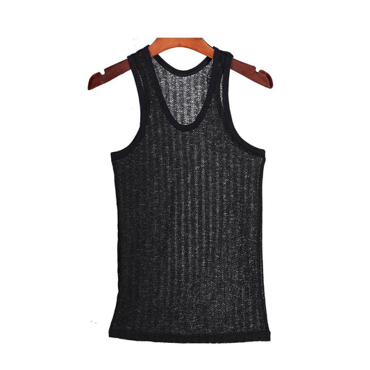 Summer Men's Sleeveless Round Neck Hollow Undershirt - Mubimart