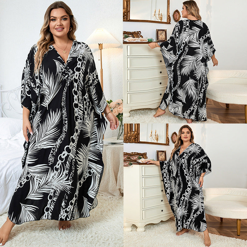 Loose Plus Size Robe Vacation Beach Coat - Mubimart -  