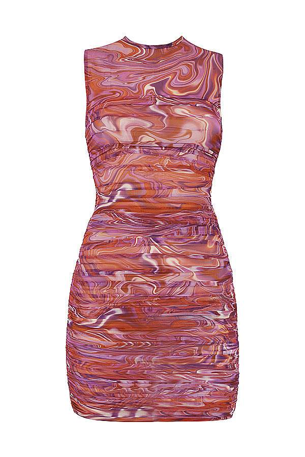 Printed Halter Nightclub Prom Dress - Mubimart