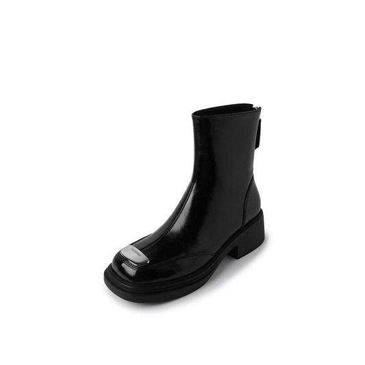 Women's Square Toe Vintage Chunky Heel Boots - Mubimart