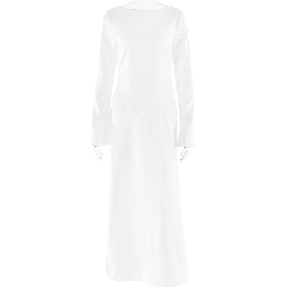 Trendy Long-sleeve Stitching Satin Formal Dress - Mubimart