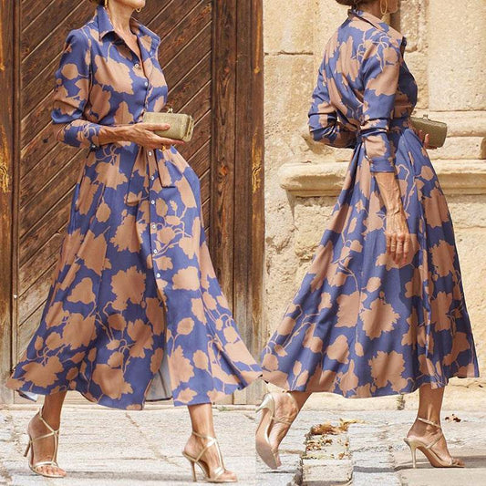 Women's Fashionable Printed Midi Dress - Mubimart