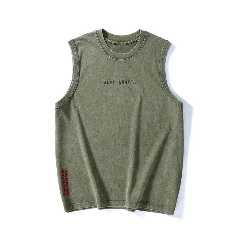 Summer Retro Washed Cotton Tank Top Vest For Men - Mubimart