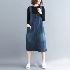 Women's Plus Size Denim Strap Pocket Literary Retro Dress - Mubimart -  