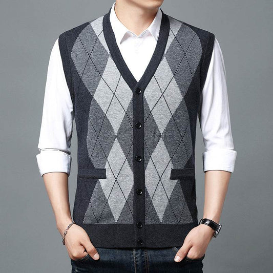 Men's Casual Buckle Knitted Sweater Vest - Mubimart
