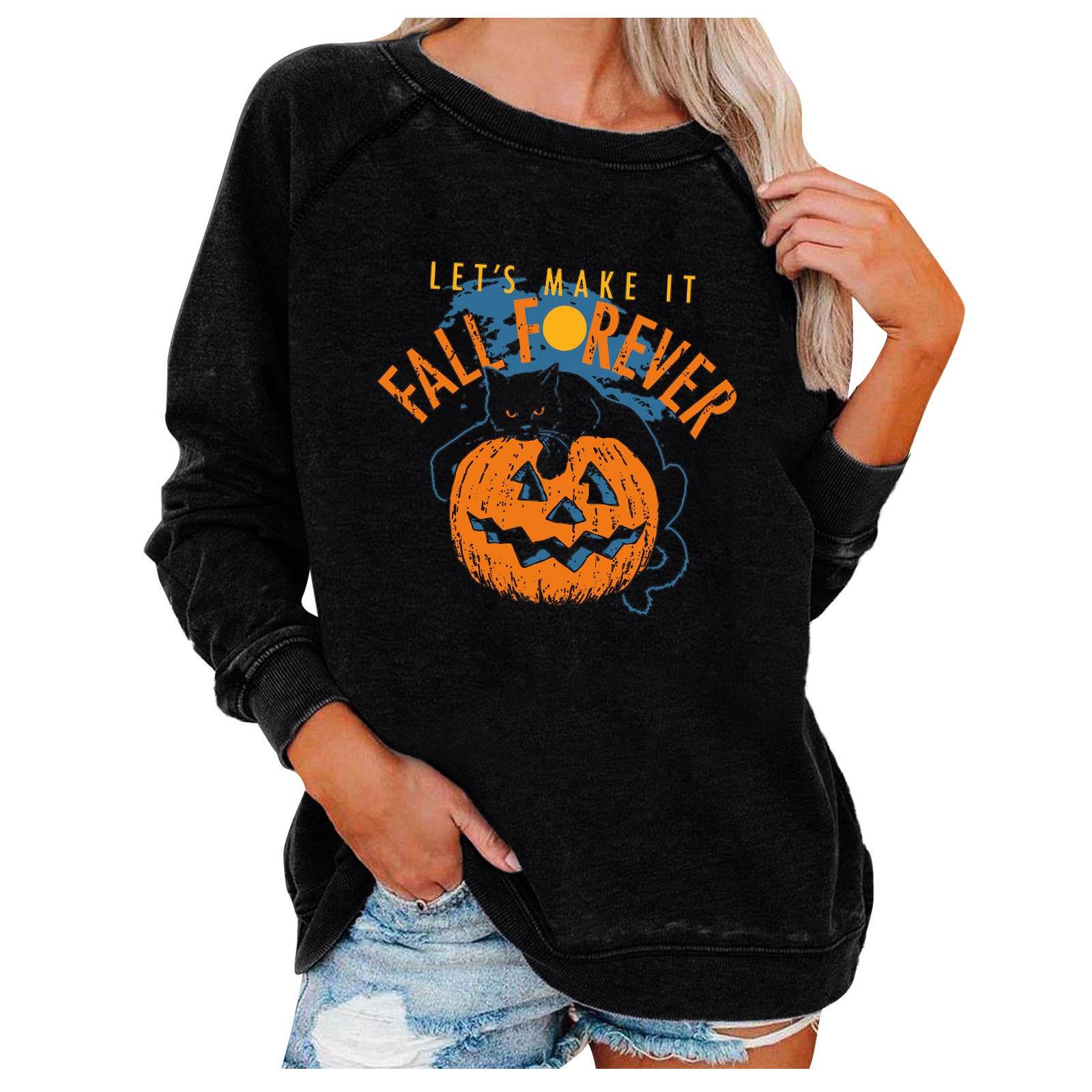 Loose Women's Tops Halloween Themed Sweatshirts - Mubimart