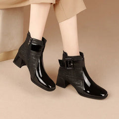 Women's Flat Pointed Toe Ankle Chunky Heel Boots