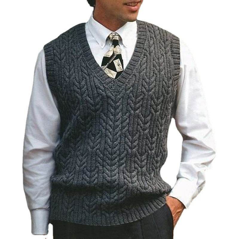 Knitted Vest V-neck Sweater Solid Color Casual - Mubimart