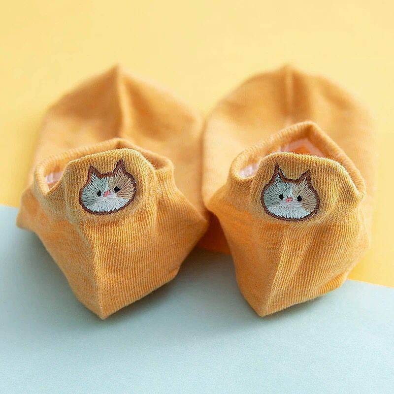 Socks Women's Socks Low Top Shallow Mouth Cotton Cute Japanese Style Cartoon Three-dimensional Heel Cat Boat Socks Spring And Summer Isn Fashion - Mubimart