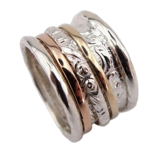 Retro With Patterns Two-color Electroplated Ring Luxury Exquisite Ring