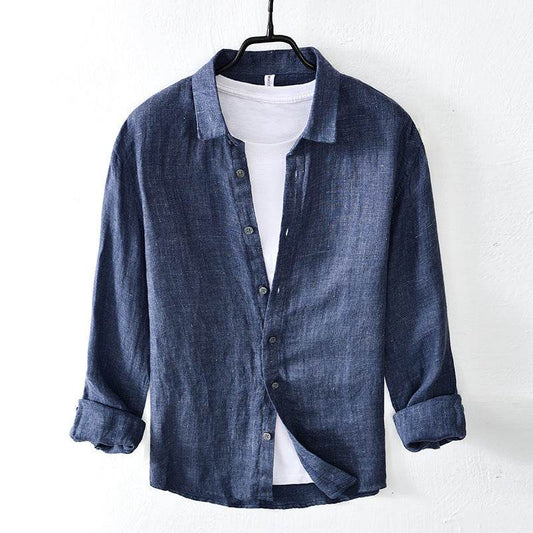 Pure Linen Shirt Men's Long Sleeve Shirt - Mubimart