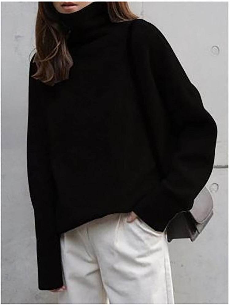 European And American Turtleneck Cashmere Sweater Women's Thickened Sweater Loose Pullover Lazy Knitted Plus Size Bottoming Shirt - Mubimart