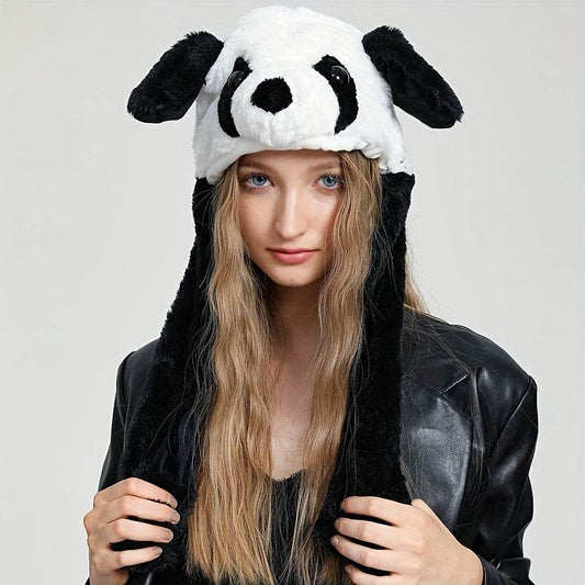 Cute Animal Moving Ear Hat Cute Panda Dog Frog Puppy Plush Hats Halloween Cosplay Party Earflap Hat For Women - Mubimart
