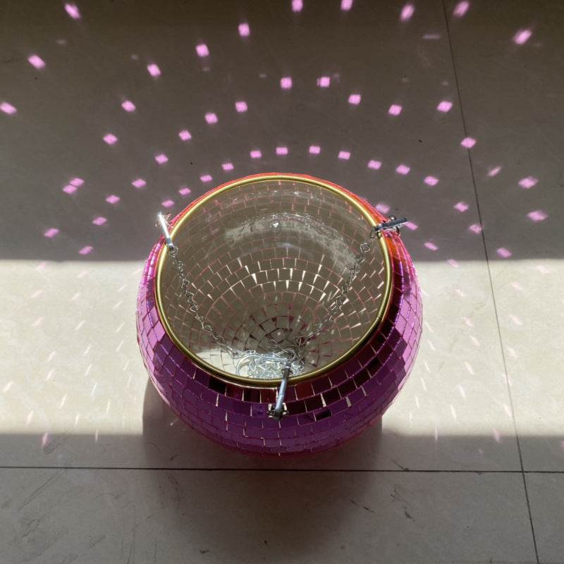 Cross-border Disco Ball Planter Hanging Mirror Spherical Plastic Flowerpot - Mubimart