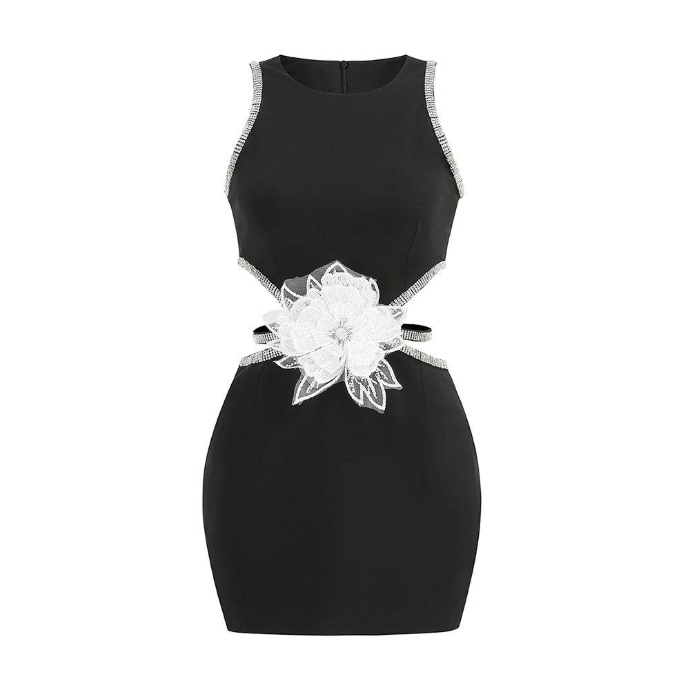 Rhinestone Flower Decoration Graceful Formal Dress - Mubimart