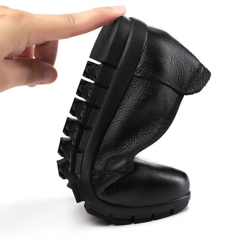 Authentic Leather Work Shoes Women's Black Non-slip Flat Work Leather Shoes - Mubimart