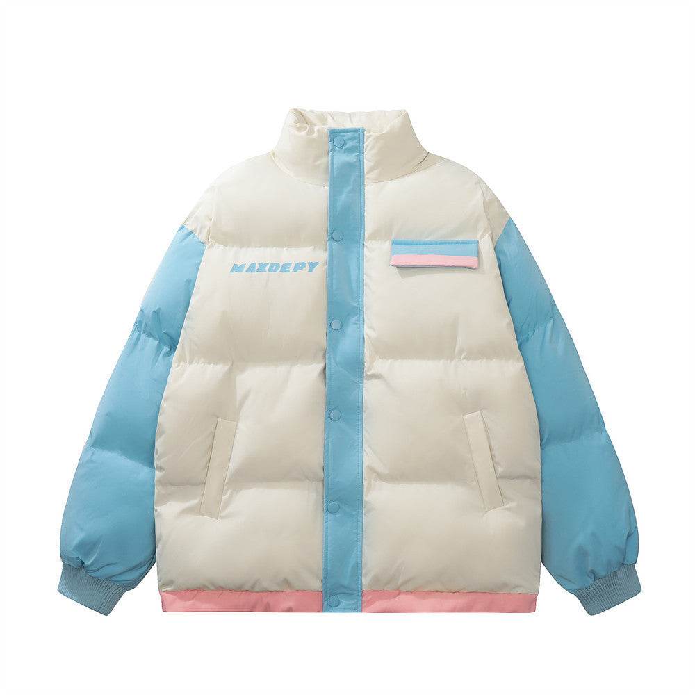 Contrast Color Thickened Puffer Jacket Cotton-padded Coat Winter Men - Mubimart