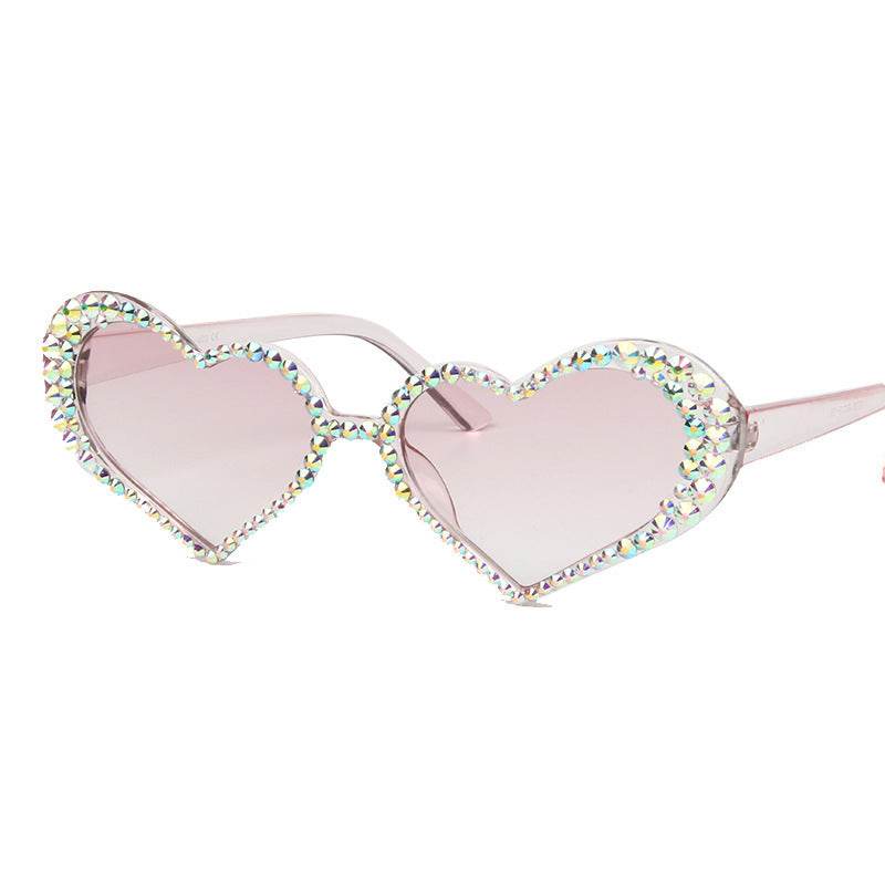 European And American New Peach Heart Diamond Sunglasses Female Cute Cat Eye Heart Shape - Mubimart