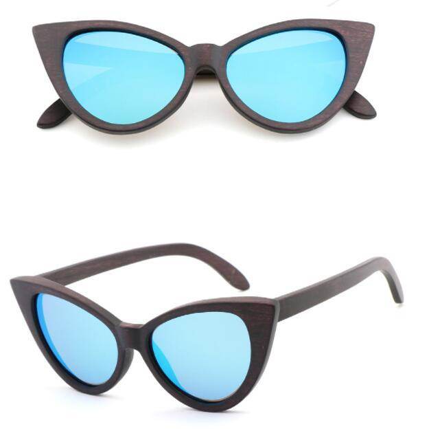 Bamboo Wood Glasses Fashion Ladies Cat Eye Polarized Sunglasses - Mubimart