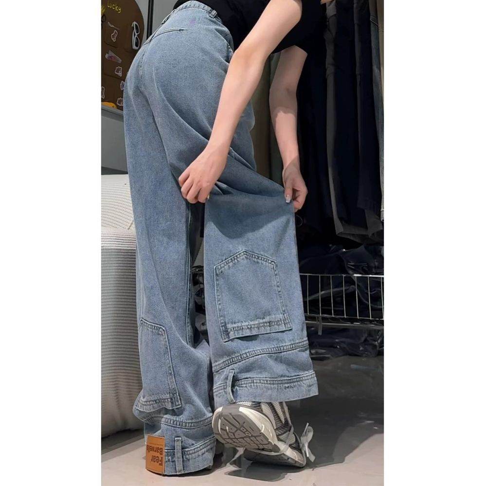 Water Washed Retro Oversize Wide Leg Jeans For Women - Mubimart