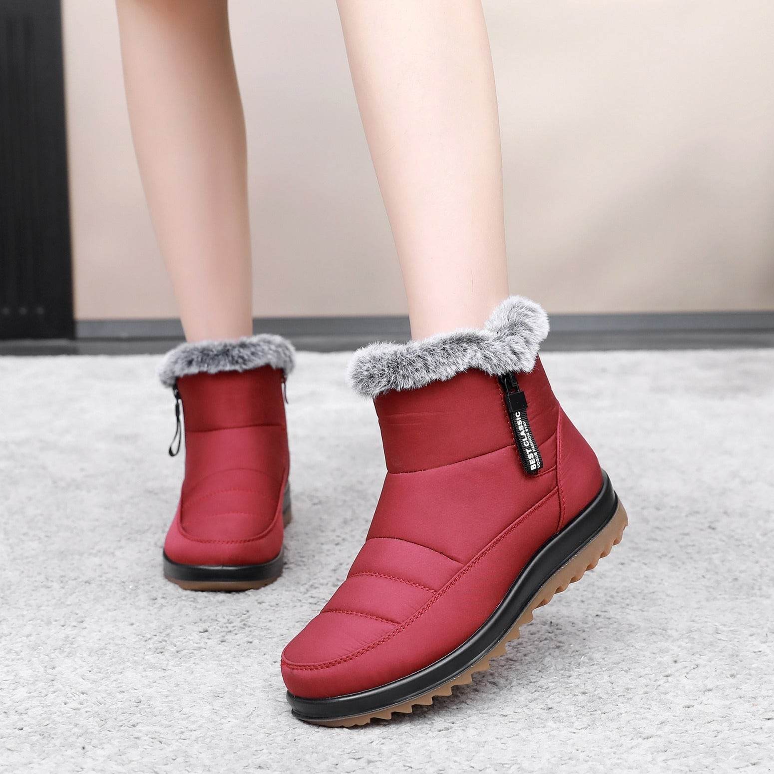 Winter Snow Boot With Side Zipper Fashion Warm Plush Ankle Boots Women's Fleece Short Shoes - Mubimart