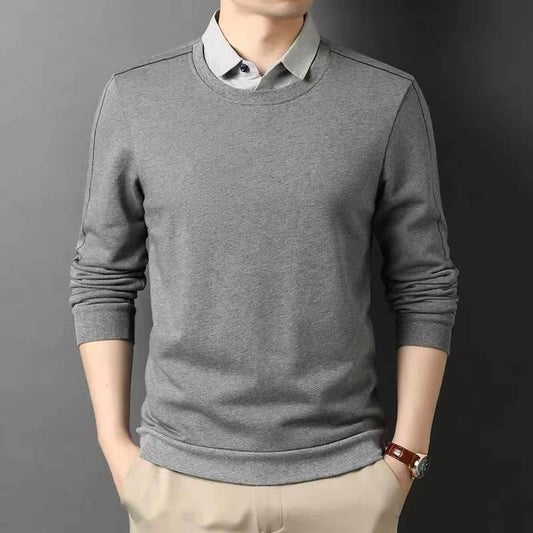 Shirt Collar Fake Two Piece Mens Long Sleeve Jacket - Mubimart
