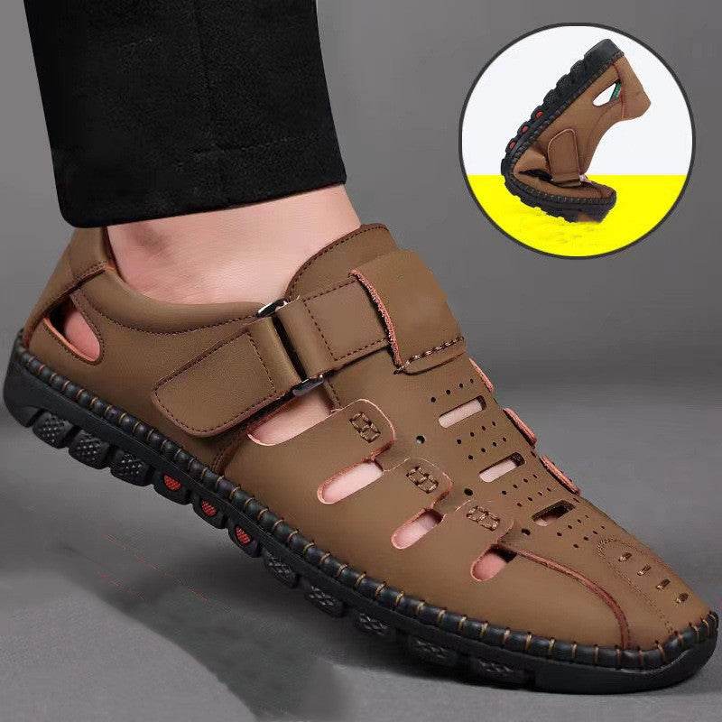 Mens Fashion Casual Leather Hollow Out Breathable Casual Shoes - Mubimart