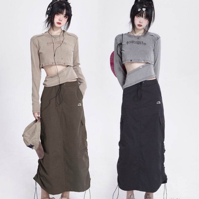 Workwear Mid-length Skirt Women's Autumn And Winter Drawstring - Mubimart