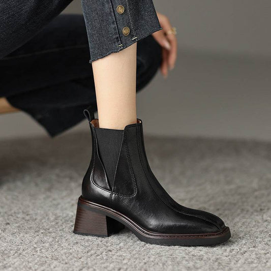 Fashionable Chunky Heel Square Toe Martin Boots - Mubimart