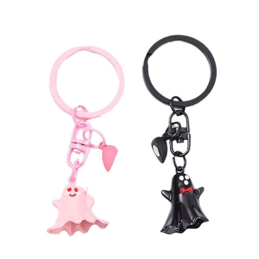 Black Ghost Cartoon Key Button Halloween Key Ring Bag Accessories