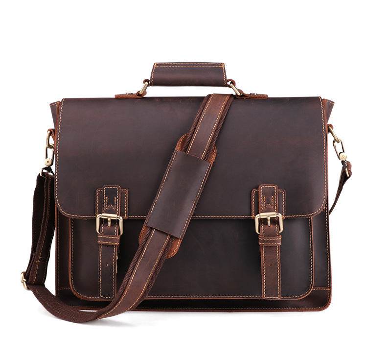 Genuine Leather Men's Business Briefcase - Mubimart