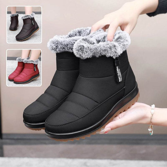 Winter Snow Boot With Side Zipper Fashion Warm Plush Ankle Boots Women's Fleece Short Shoes - Mubimart