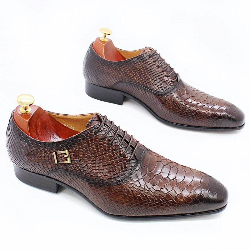 Men's Leather Snake Print Leather Shoes Business Dress Shoes - Mubimart