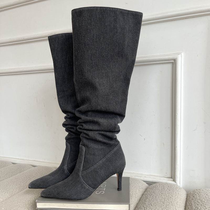 Retro Hot Girl Cowboy Boot Stiletto Heel Pointed Boots - Mubimart