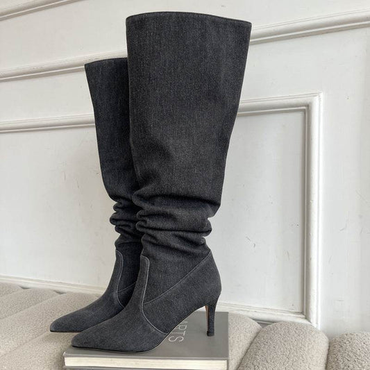 Retro Hot Girl Cowboy Boot Stiletto Heel Pointed Boots - Mubimart