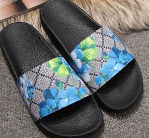 Womens Slippers Slide Sandals Floral Printing Rubber Flip-flops Shoes Red Green - Mubimart