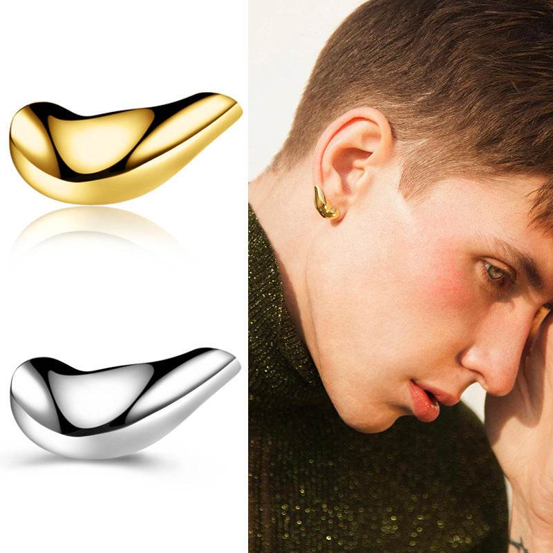 3D Stereoscopic Punk Earring Stud For Men Gold Color Korean Style Earring Unusual Anti-allergy - Mubimart
