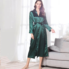 Fashion Ladies Pajamas Imitation Silk Nightgown Lace Sexy Long Nightgown Bathrobe - Mubimart -  