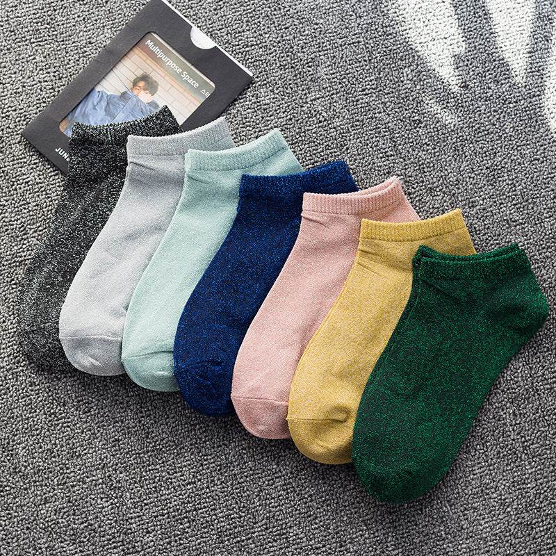 Spring And Summer New Japanese Socks Women's Low-cut Liners Socks Gold And Silver Silk Women's Thin Socks - Mubimart