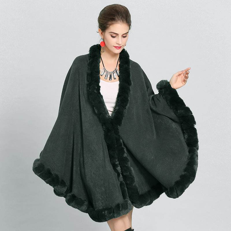 New Large Size Faux Fox Fur Collar Knitted Shawl - Mubimart