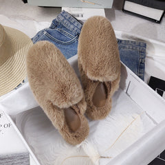 Fur Half Slippers Female Baotou Lazy People Wear Mules Outside