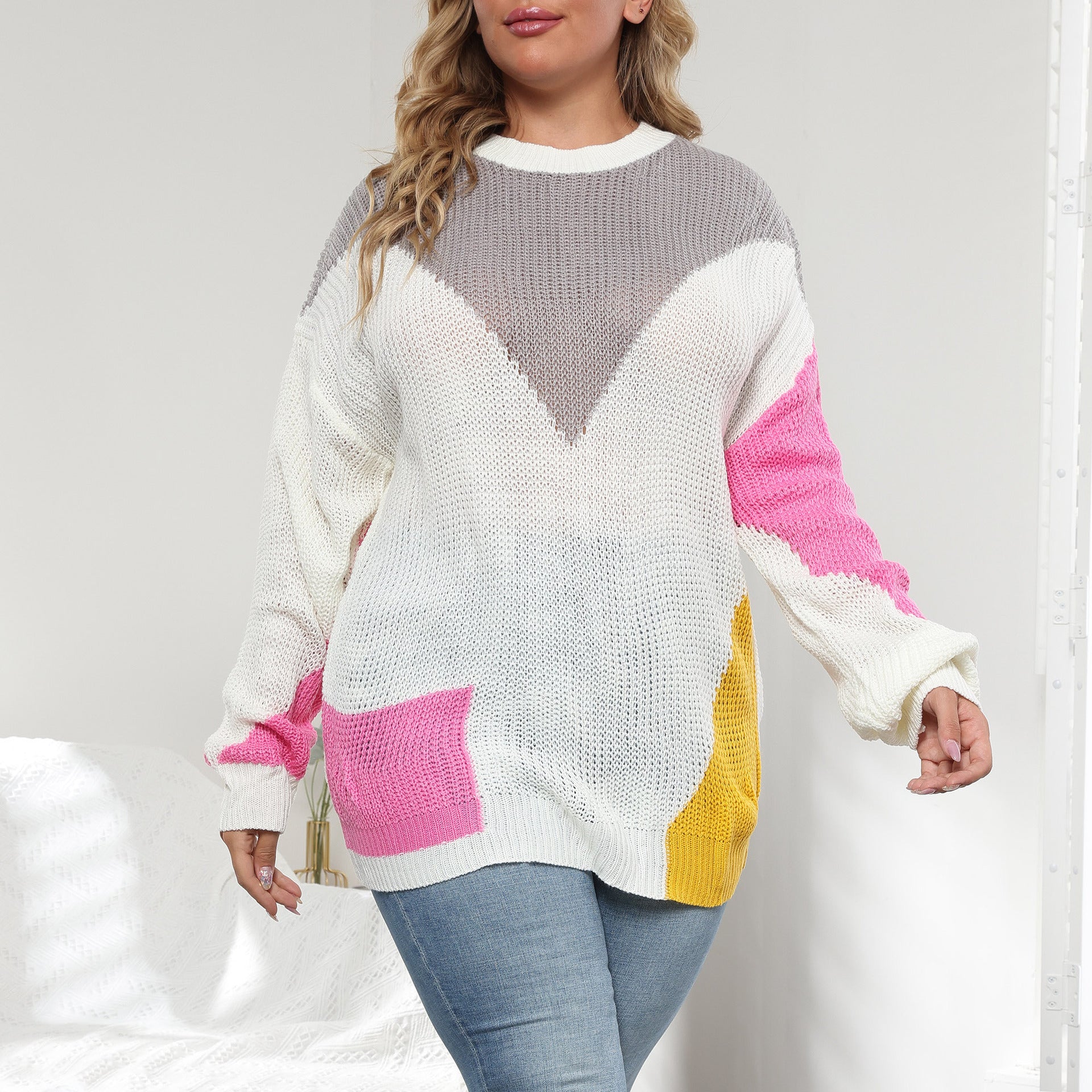 Dames Plus Size Contrasterende Naden Pullover Trui