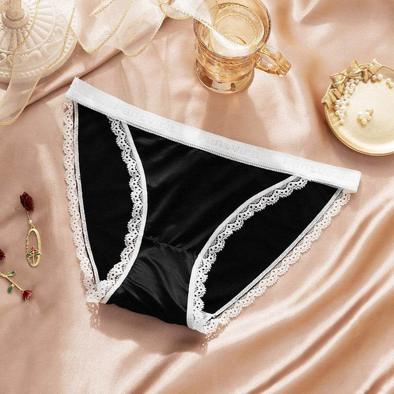 Ultra-thin Ice Silk Briefs Lace Edge Fashion Letter Belt Wisps Empty Women - Mubimart