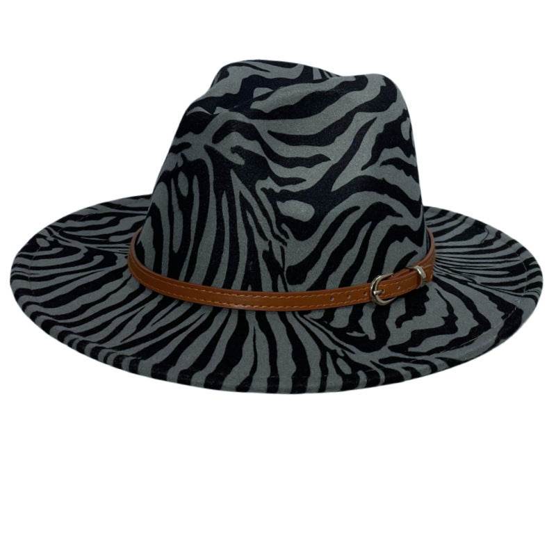 Girls Zebra Prints Sun Protection Fedora Fur Felt Hat - Mubimart