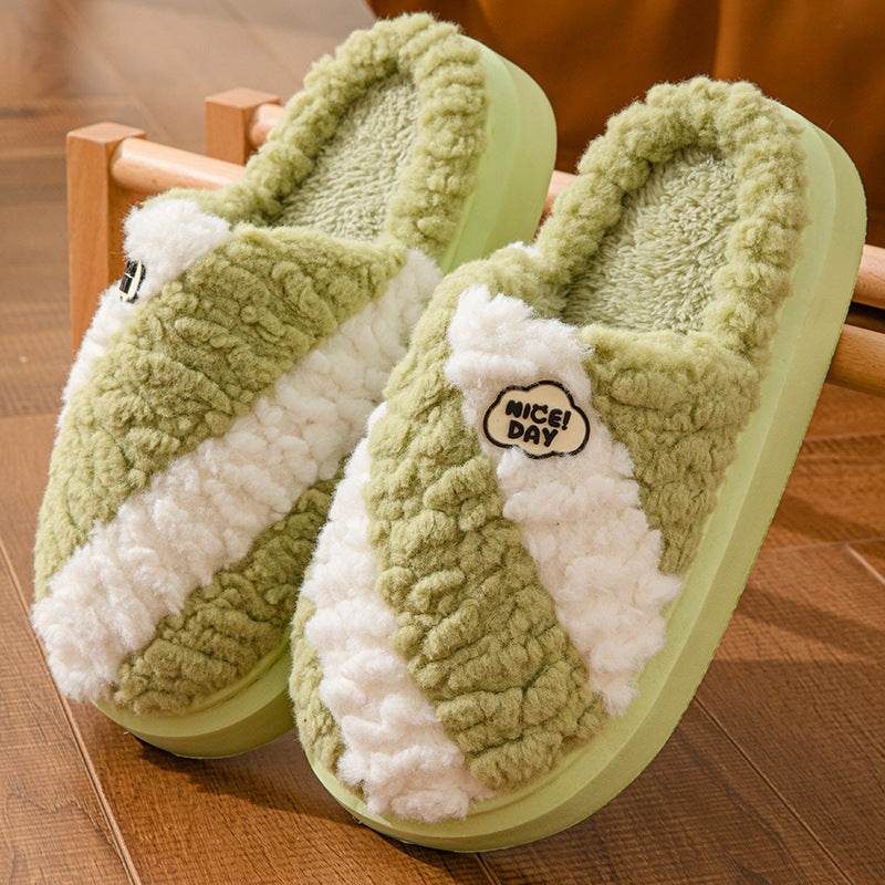 Fashion Color-matching Home Slippers Non-slip Couple House Shoes Winter Warm Floor Bedroom Slipper For Women Men - Mubimart