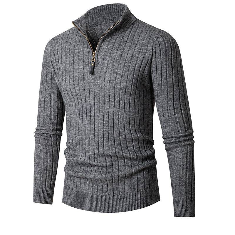 Men's Long-sleeved Half-turtleneck Zip-up Sweater - Mubimart