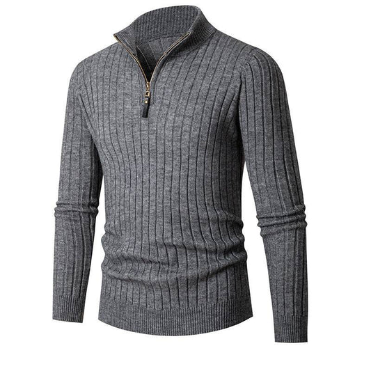 Men's Long-sleeved Half-turtleneck Zip-up Sweater - Mubimart