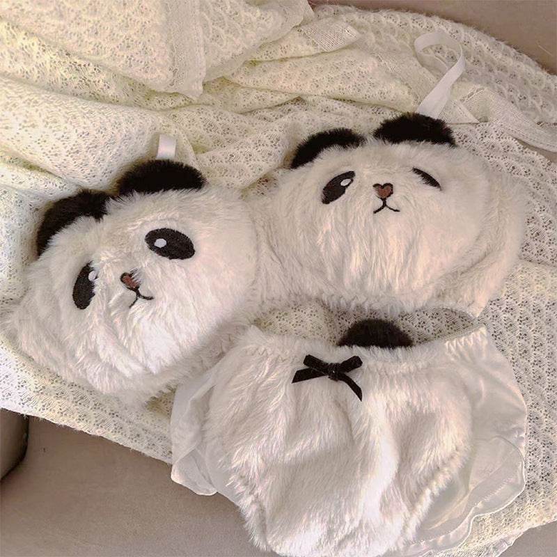 Plush Panda Cartoon Comfortable Wireless Bra Set - Mubimart